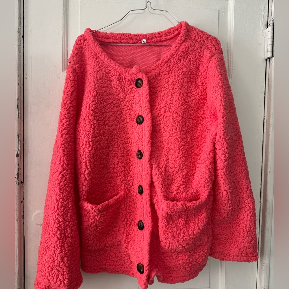 Cozy Pink Button-Up Fleece Jacket